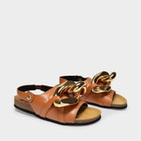 Chain-Link Sandals in Brown Leather