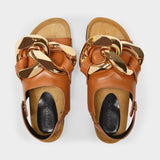 Chain-Link Sandals in Brown Leather