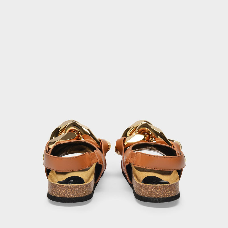 Chain-Link Sandals in Brown Leather