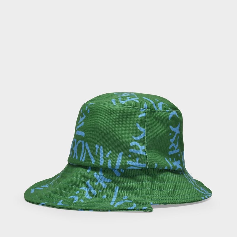 Asymetric Bucket Hat in Green Canvas