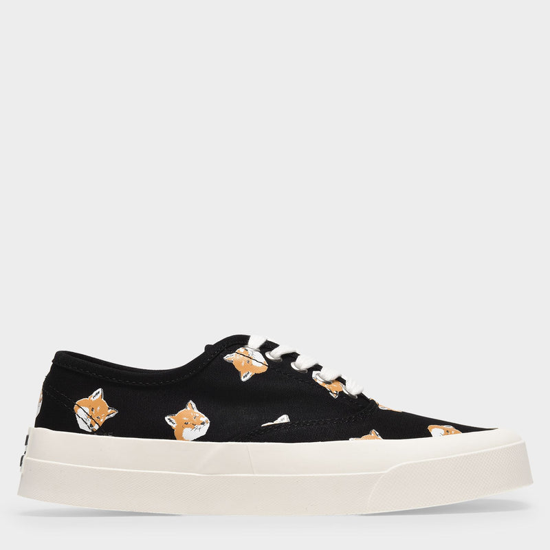 All Over Fox Head Sneakers in Black Canvas