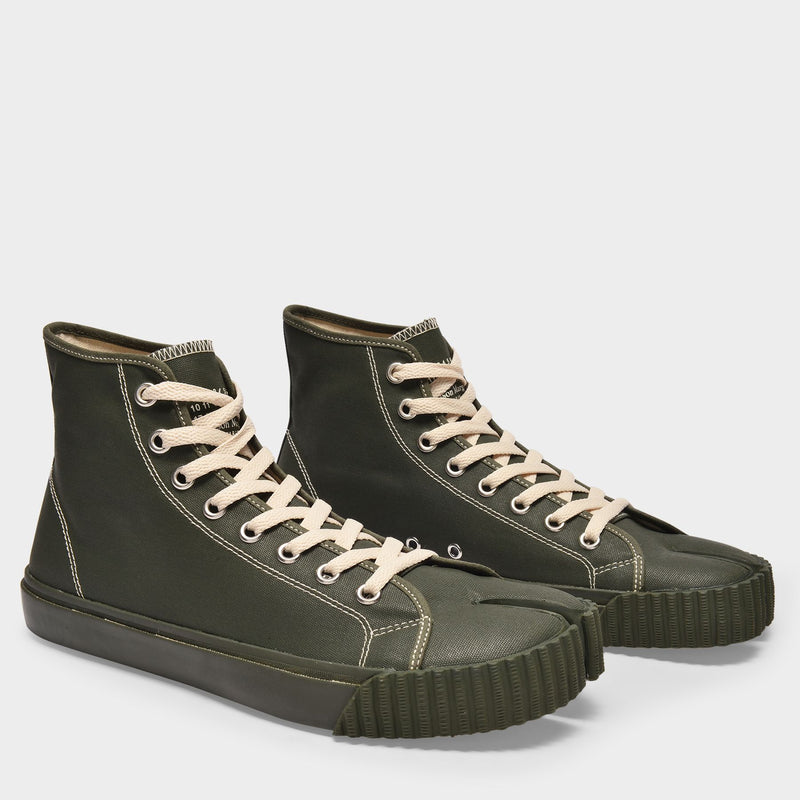 Tabi High Top Sneakers in Green Canvas