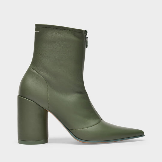 High-heeled Boots in Green Leather