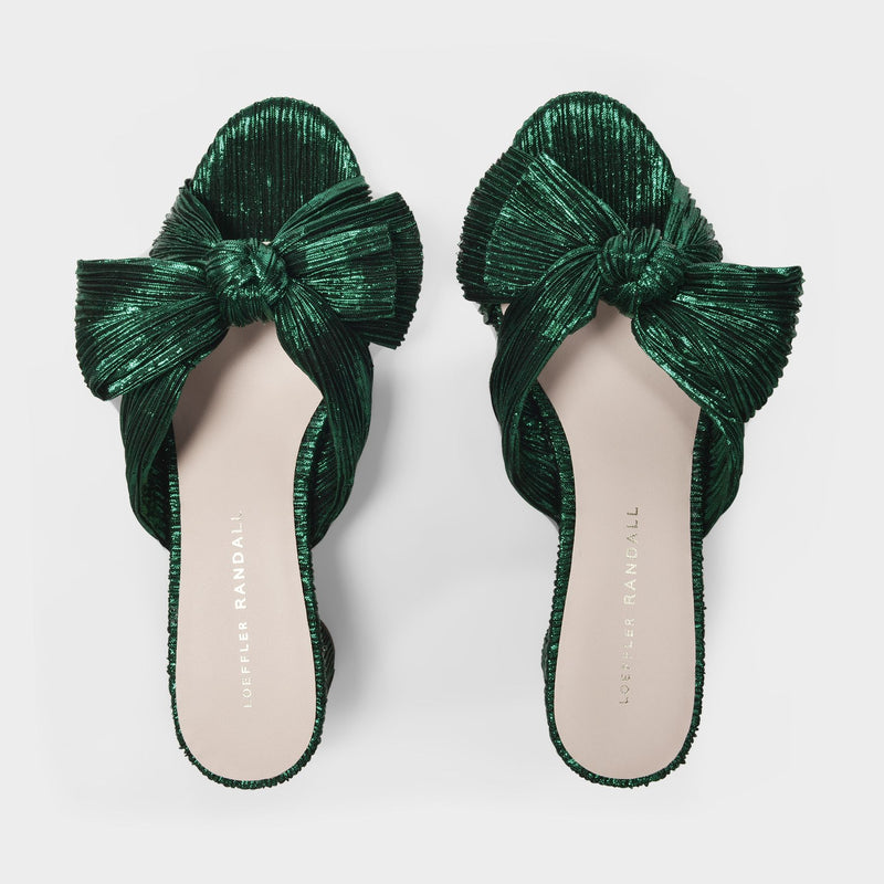 Emilia Slides in Green Laminated Nylon