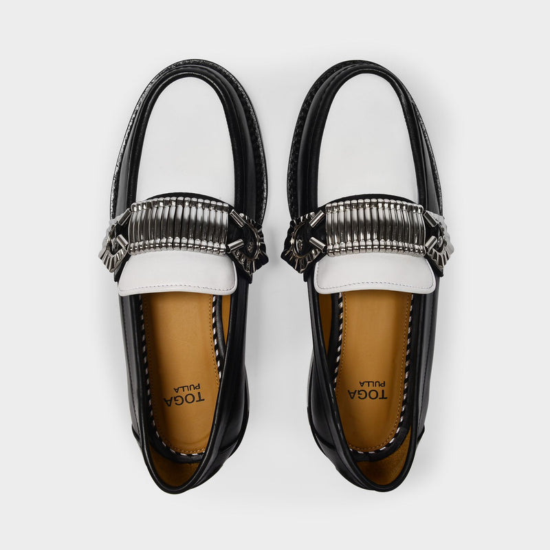 Loafers in Black and White Leather