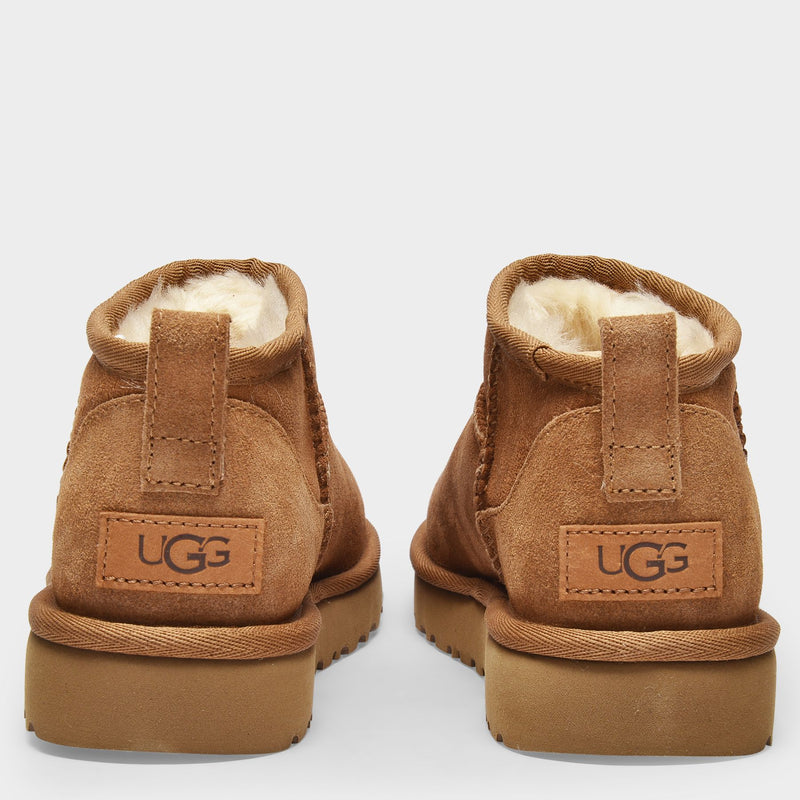 Classic Ultra Mini Ankle Boots in Brown Leather