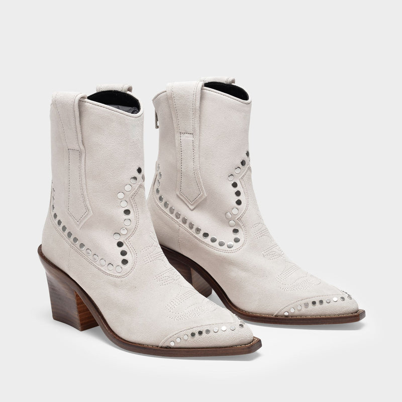 Cara Ankle Boots in Beige Leather