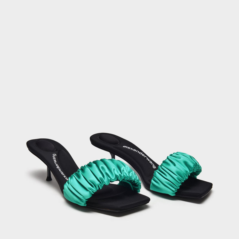 Jessie 55 Scrunchie Mid Sandals in Green Satin