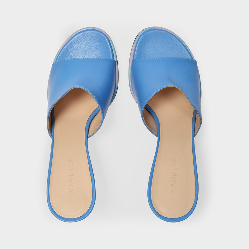 Agnes Slides in Blue Leather