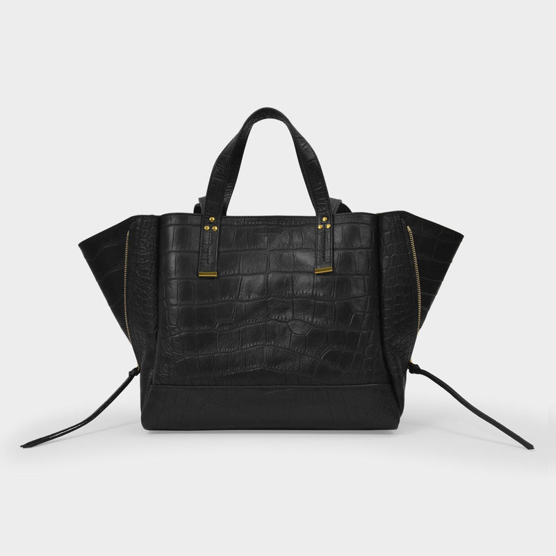 Georges Medium Shoulder Bag in Black Croc Embossed