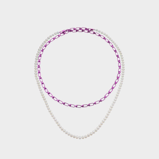 Double Reine Necklace in Silver and Freshwater Pearls