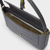 Baguette Handbag Miranda in Grey Croco Embossed Leather