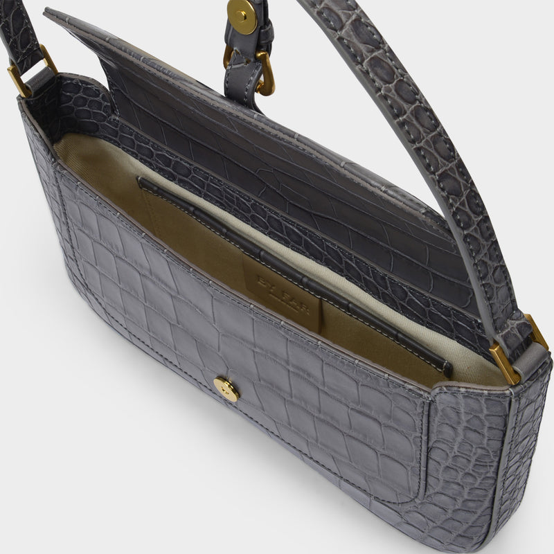 Baguette Handbag Miranda in Grey Croco Embossed Leather