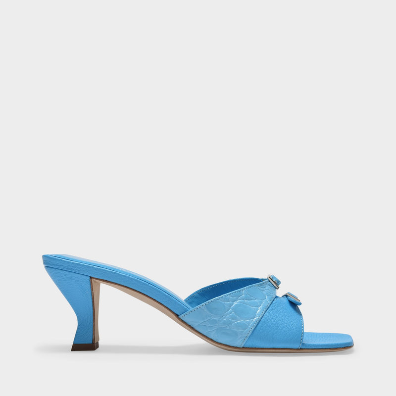 Noor Sandals in Blue Lagoon Grained Leather