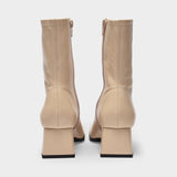 Malik Ankle Boots in Beige Glossy Grained Leather