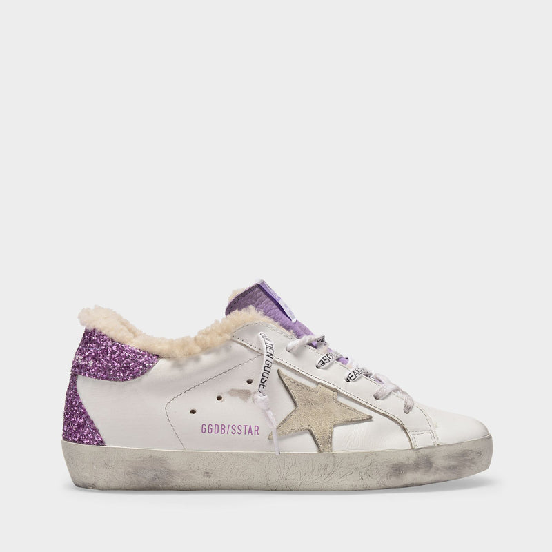 Super-Star Baskets in White and Mauve Leather
