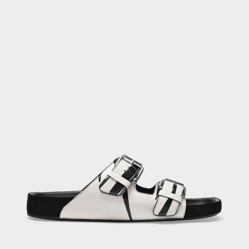 Lennyo Slides in Black and White Leather
