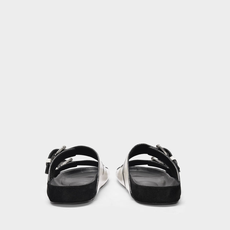 Lennyo Slides in Black and White Leather