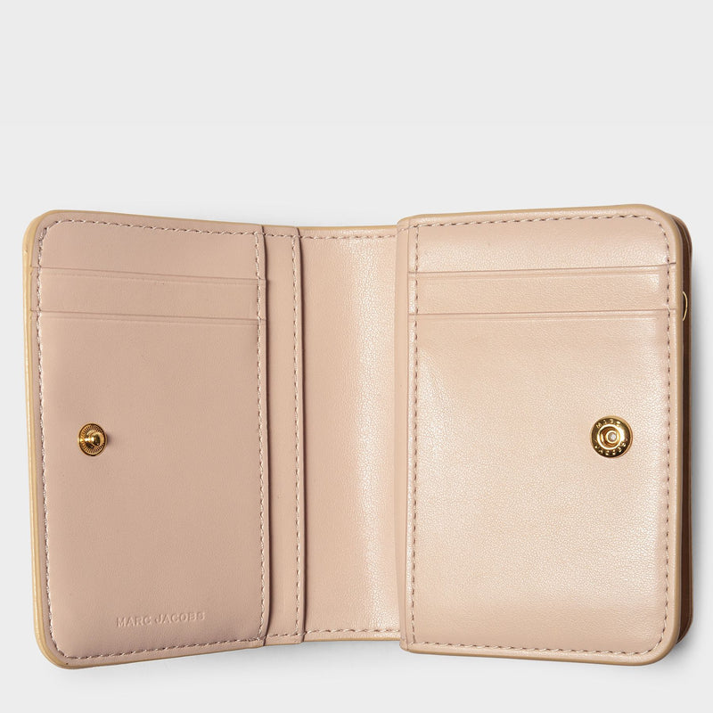 Mini Compact Wallet in Beige Leather