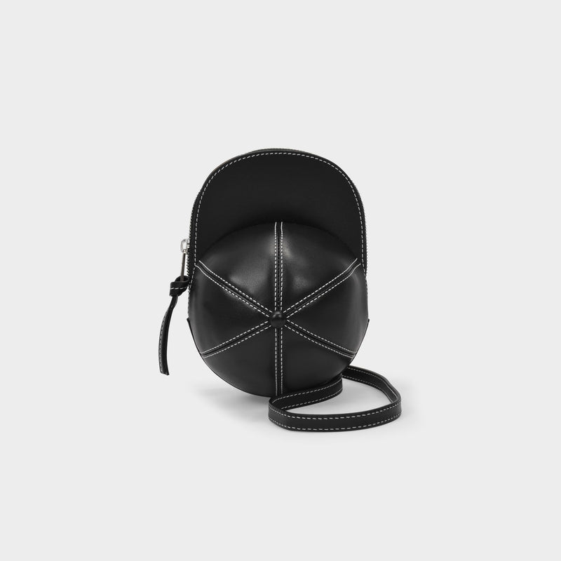 Midi Cap Bag in Black Grained Leather