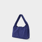 Mini Crystal Mesh Armpit Bag in Blue Rhinestones