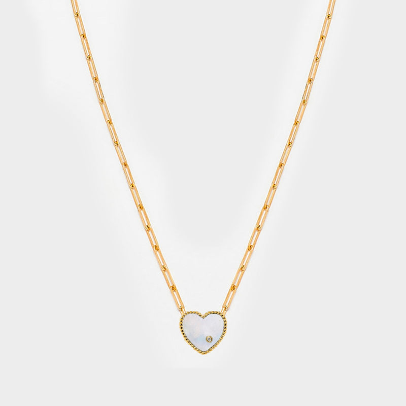 Small Solitary Heart Necklace in 9 carat gold, mother of pearl and diamonds
