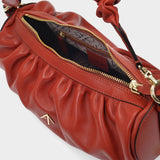 Shoulder Bag Ruched Cylinder in Redbole Leather
