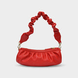 Ruched Mini Cylinder Bag in Red Leather