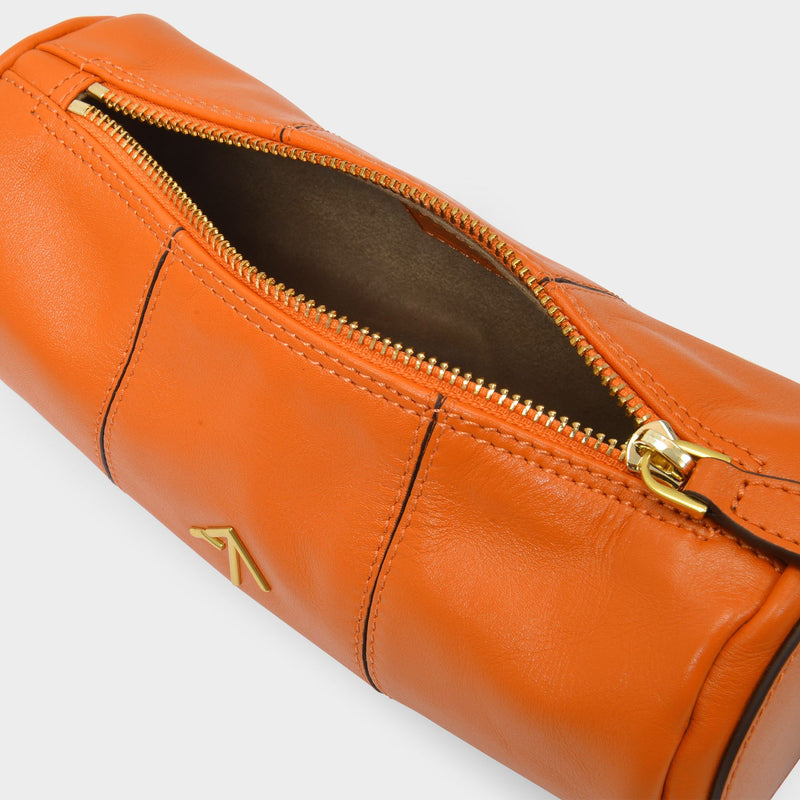 Mini Cylinder Bag in Orange Leather