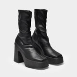 Platform Boots in Black Synthetic Leather