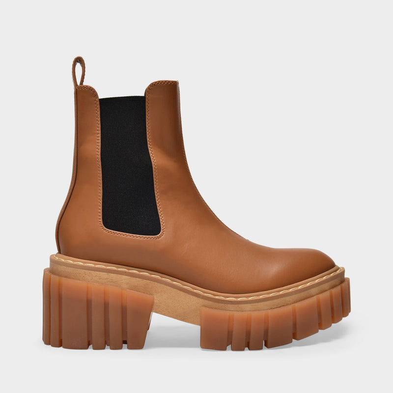 Platform Boots in Brown Synthetic Leather