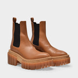 Platform Boots in Brown Synthetic Leather