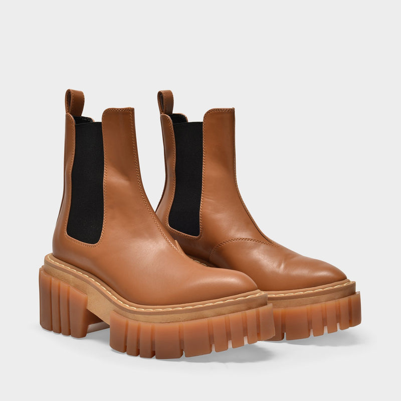 Platform Boots in Brown Synthetic Leather