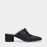 Heeled Mules in Black Leather