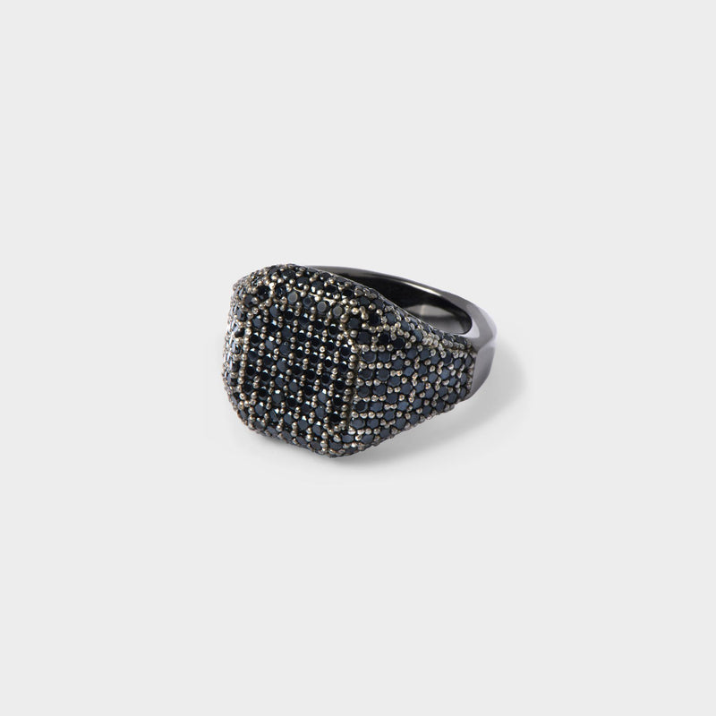 Pave Signet Ring in Black Silver