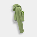 Layered Cropped Hoodie (Hoppy) - Green