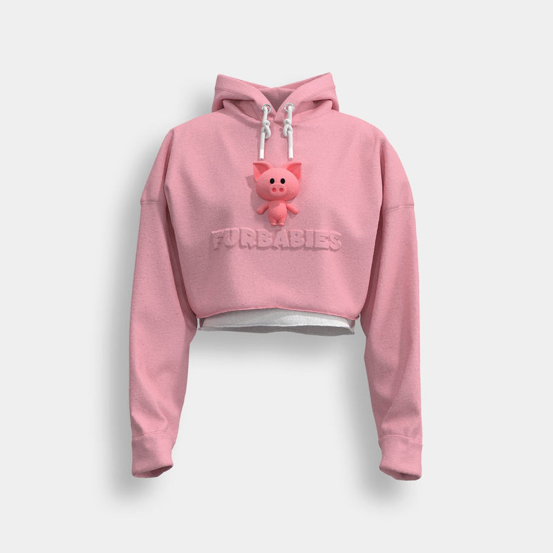 Layered Cropped Hoodie (Piglet) - Pink