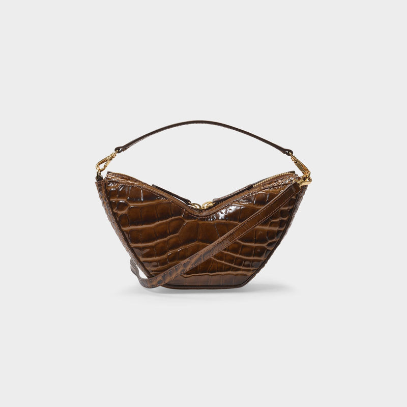 Mini Tulip Bag in Brown Croc-Embossed Leather