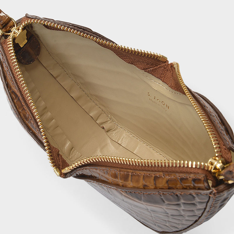 AND/OR Croc Embossed Leather Cross Body Clutch Bag, Gold