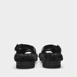 Multi-Strap Track Sandal in Black Pearl Leather