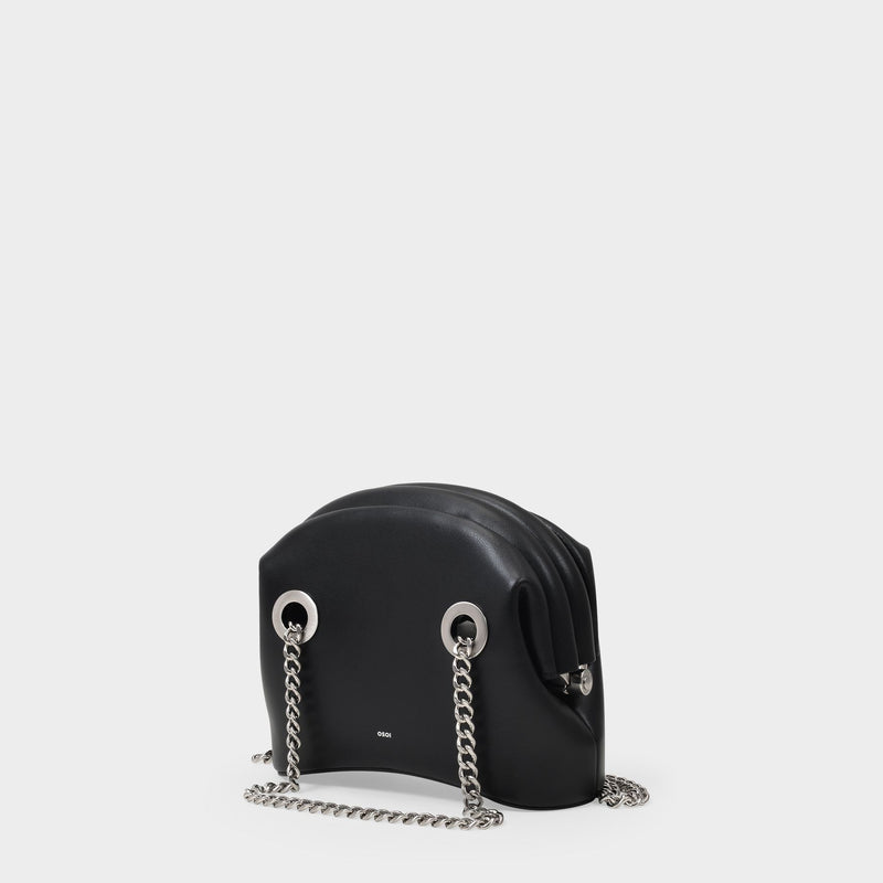 Circle Mini W/Chain in Black Leather