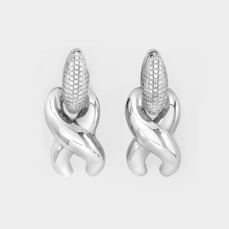 X Drop Cubic E Earrings in White Gold Plated Brass