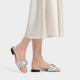 Flat Mules in Silver and White Leather